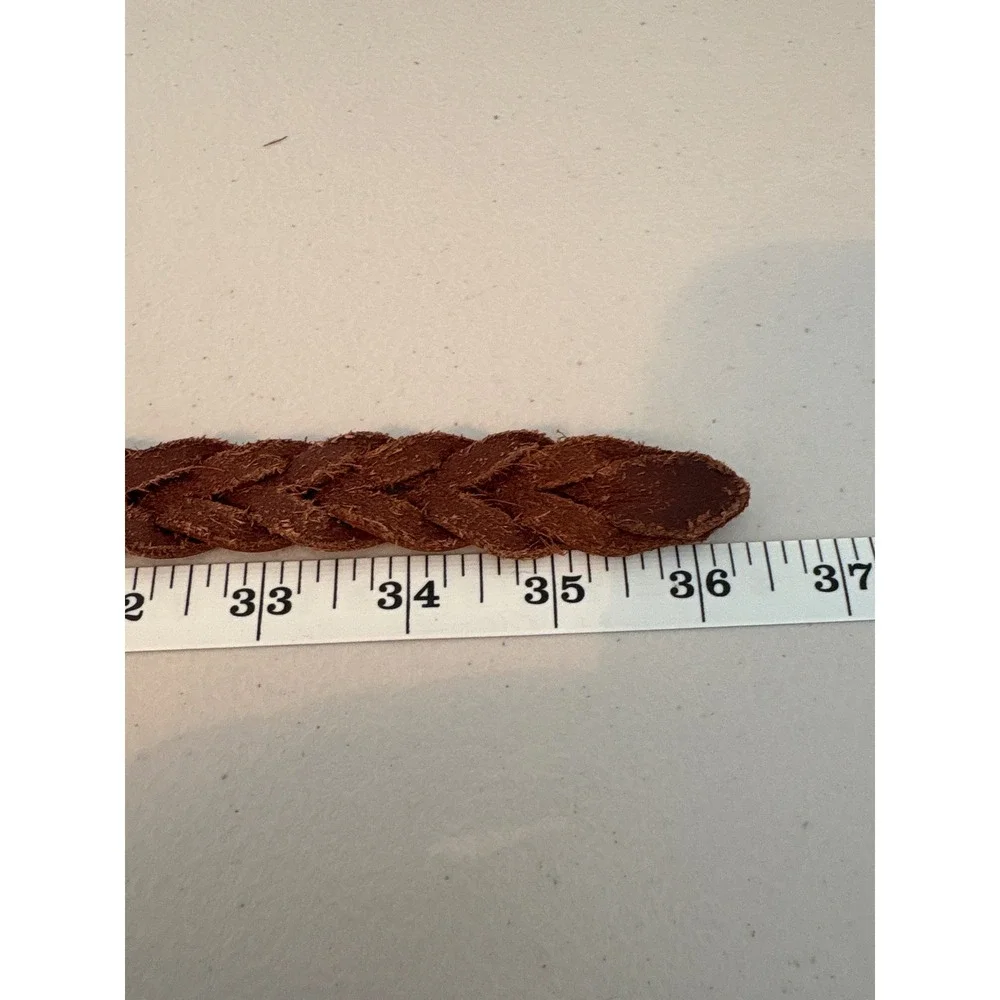 Dark Brown Braided Genuine Leather Belt Brass Buckle Boho S/M